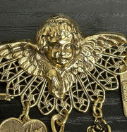 Unsigned Vintage Gold-Toned Filigree Cherub Angel Mother Charm Brooch
