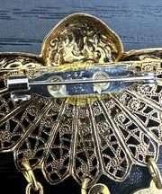 Unsigned Vintage Gold-Toned Filigree Cherub Angel Mother Charm Brooch