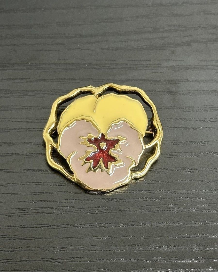 Avon Gold-Toned Enamel Pink, Red, and Yellow Pansy Flower Brooch