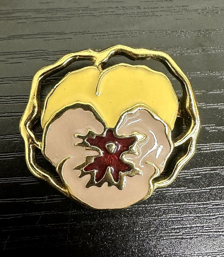 Avon Gold-Toned Enamel Pink, Red, and Yellow Pansy Flower Brooch