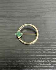 Unsigned Circular Gold-Toned Brooch with a Green Enamel Canadian Maple Leaf