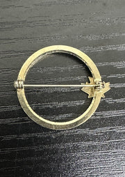 Unsigned Circular Gold-Toned Brooch with a Green Enamel Canadian Maple Leaf