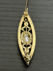 Unsigned 10k Gold-Filled Mid-Century Art Deco Filigree Brooch with Backed Oval Amber