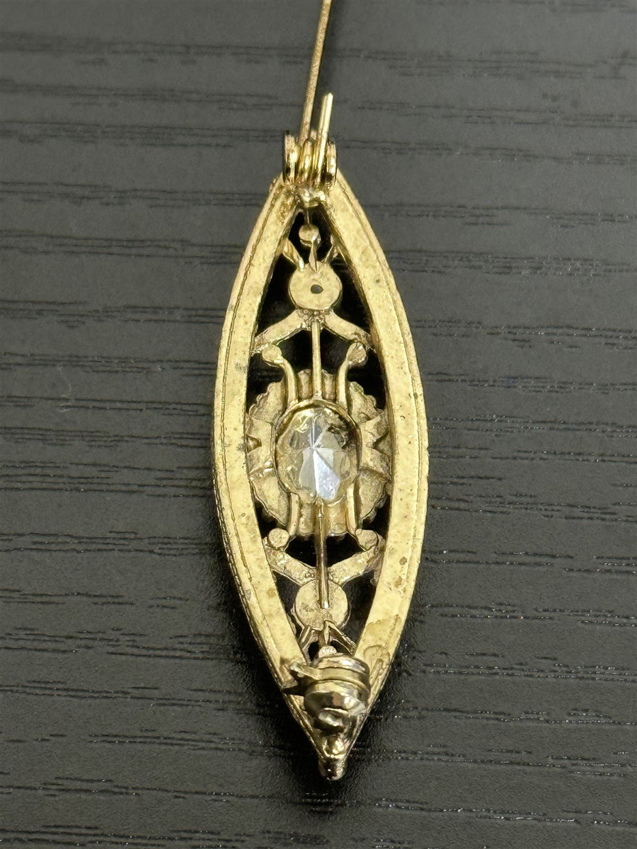 Unsigned 10k Gold-Filled Mid-Century Art Deco Filigree Brooch with Backed Oval Amber