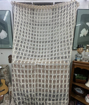 Open-Weave Rod-Pocketed Sheer Vintage Netted Lace Geometric 1980s Cream Curtains Set Of 4