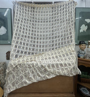 Open-Weave Rod-Pocketed Sheer Vintage Netted Lace Geometric 1980s Cream Curtains Set Of 4
