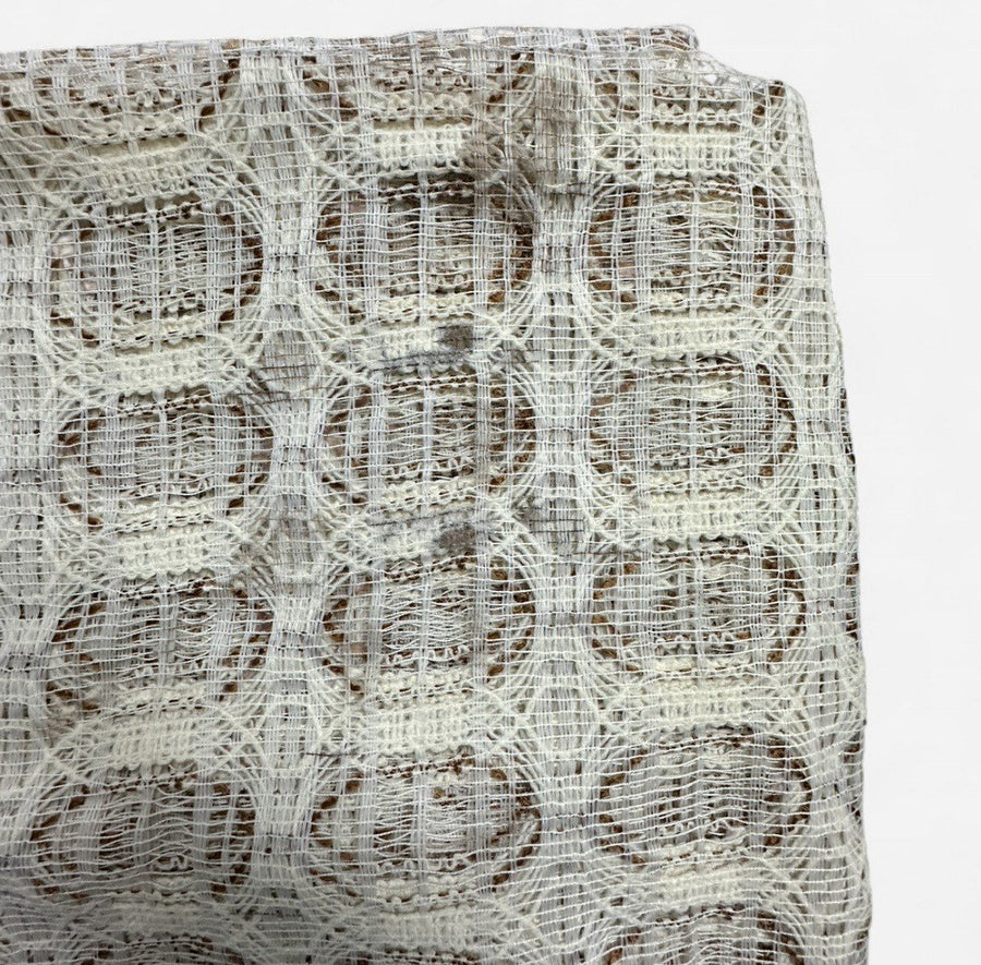 Open-Weave Rod-Pocketed Sheer Vintage Netted Lace Geometric 1980s Cream Curtains Set Of 4