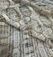Open-Weave Rod-Pocketed Sheer Vintage Netted Lace Geometric 1980s Cream Curtains Set Of 4