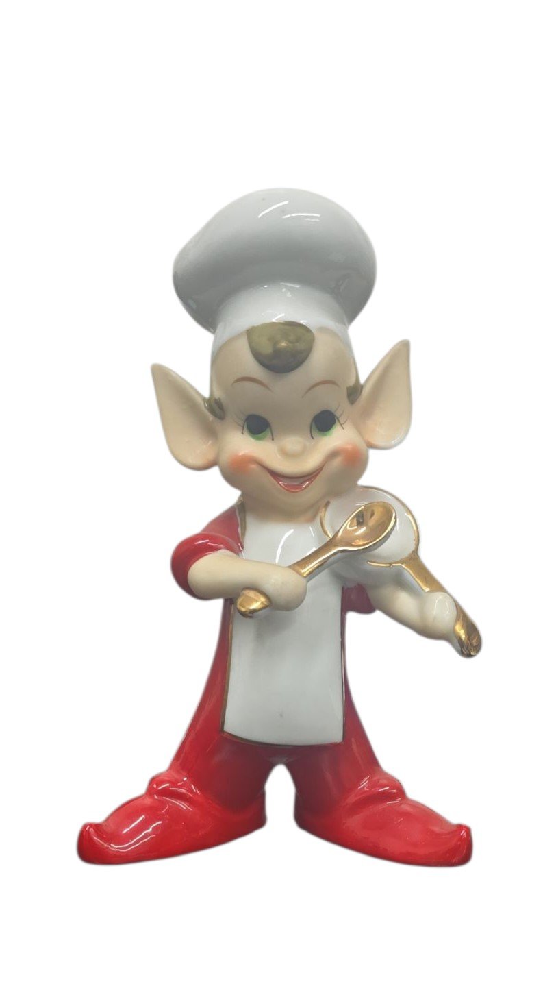 Pixie Chef Red And White 1940's Vintage Ceramic Figurine