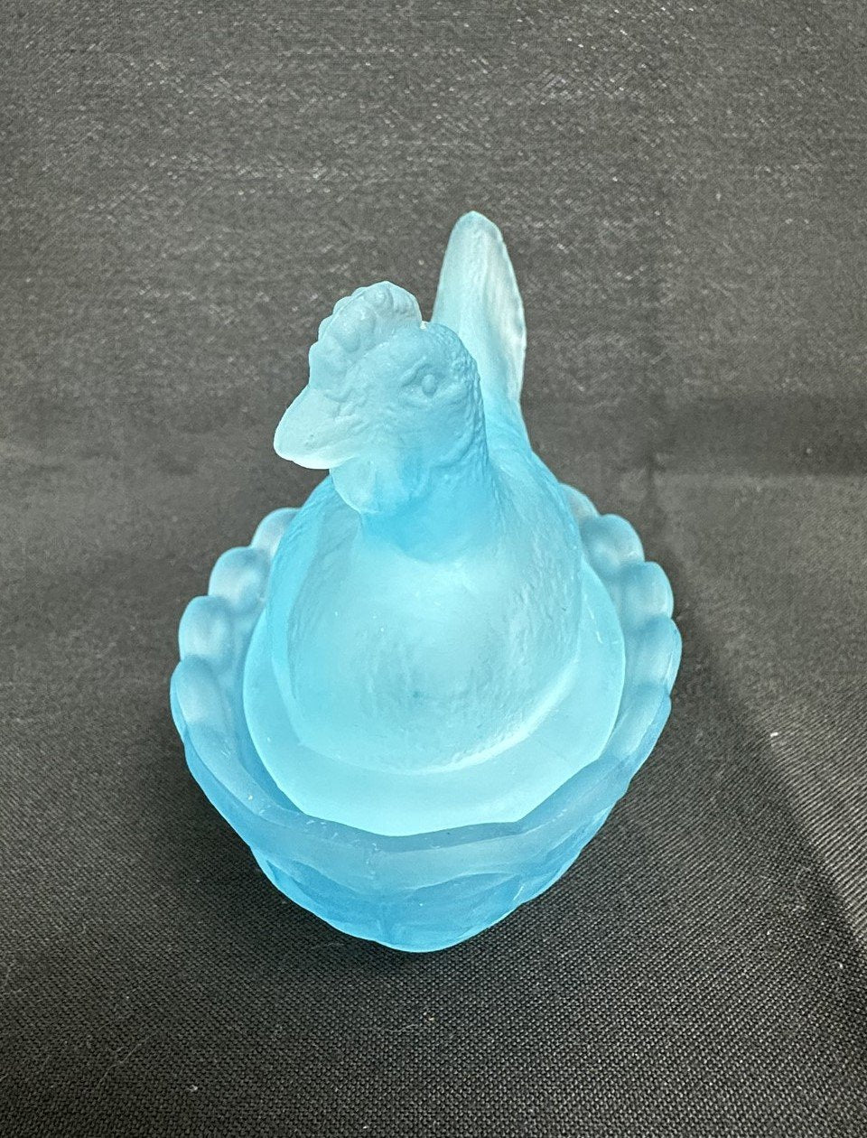 Westmoreland Blue Frosted Glass Nesting Hen Milk Glass "3.6in