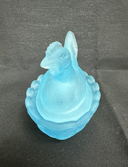 Westmoreland Blue Frosted Glass Nesting Hen Milk Glass "3.6in