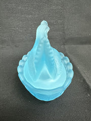 Westmoreland Blue Frosted Glass Nesting Hen Milk Glass "3.6in