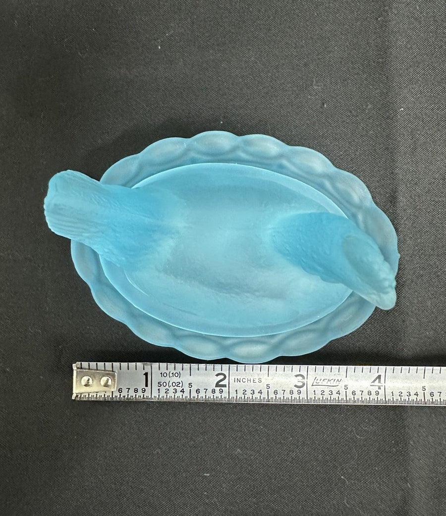 Westmoreland Blue Frosted Glass Nesting Hen Milk Glass "3.6in