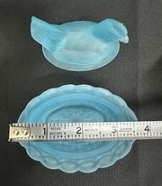 Westmoreland Blue Frosted Glass Nesting Hen Milk Glass "3.6in