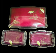 Sterling China Vintage Japanese Red Floral Soy Sauce Dish Box Set | One Chipped