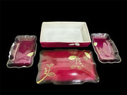 Sterling China Vintage Japanese Red Floral Soy Sauce Dish Box Set | One Chipped