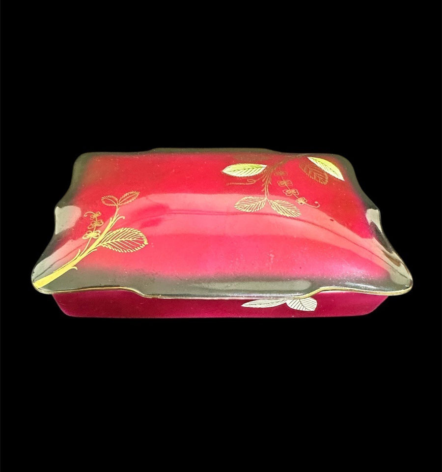 Sterling China Vintage Japanese Red Floral Soy Sauce Dish Box Set | One Chipped