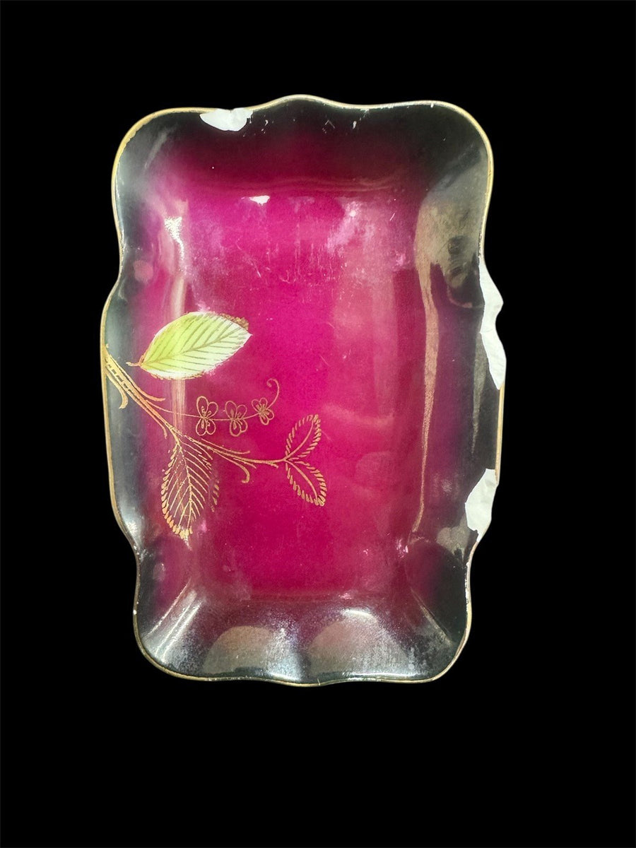 Sterling China Vintage Japanese Red Floral Soy Sauce Dish Box Set | One Chipped