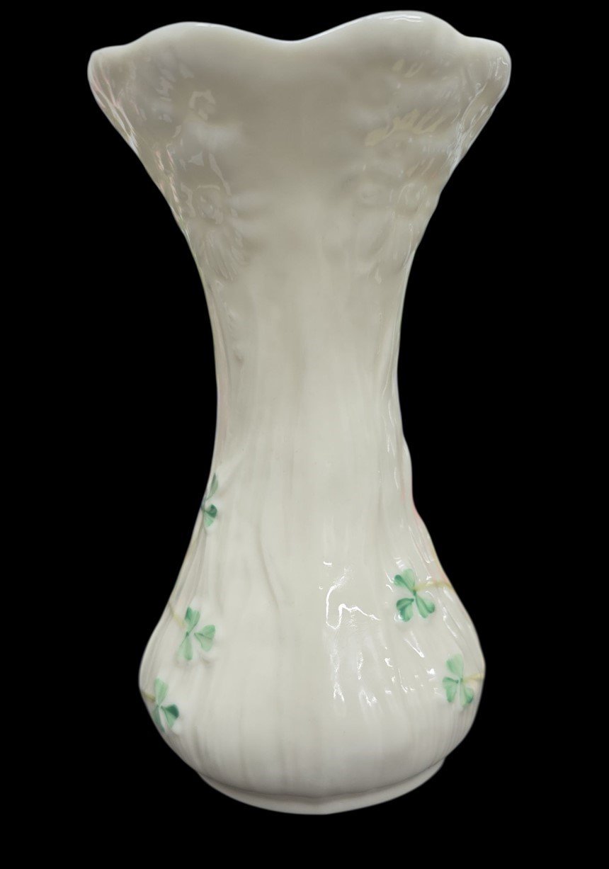 Rare Belleek White Floral Irish Handcrafted Parian China Vase