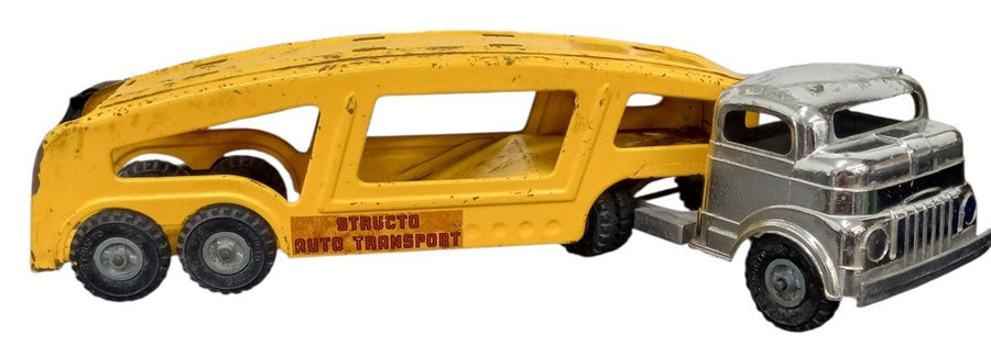 Structo Auto Transport Truck & Trailer Pressed Steel Toy Vintage Collectible 60s