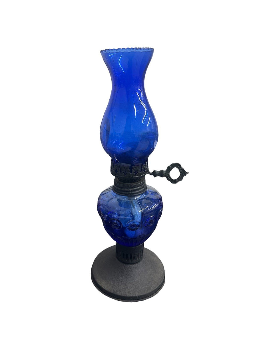 Cobalt Blue Vintage Glass Oil Lamp