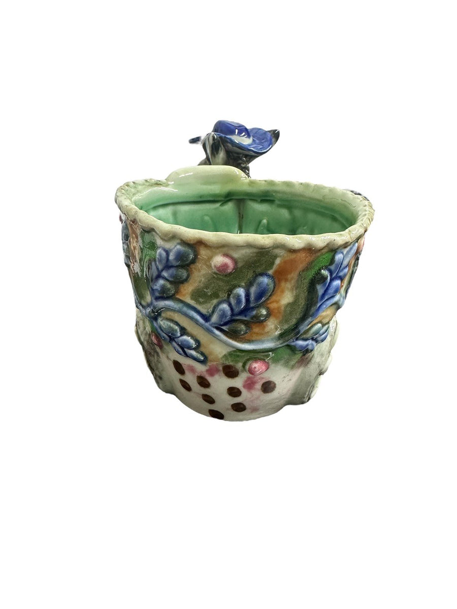 1960s Hand-Painted Ceramic Hatted-Donkey Pulling Floral Cart Planter
