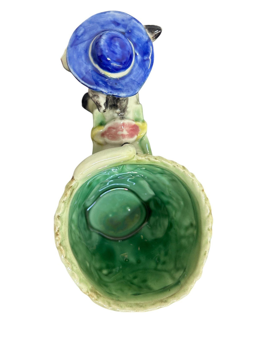 1960s Hand-Painted Ceramic Hatted-Donkey Pulling Floral Cart Planter