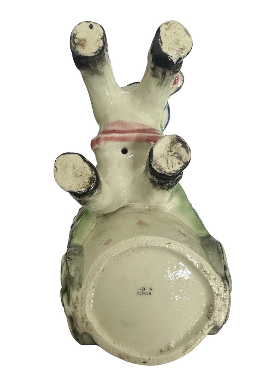 1960s Hand-Painted Ceramic Hatted-Donkey Pulling Floral Cart Planter