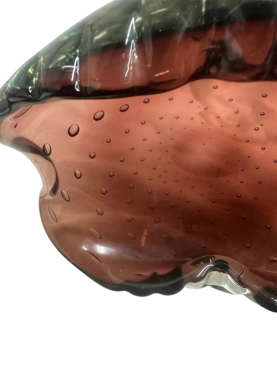 Purple Burgundy Murano Bullicante Hand Blown Glass Dish Ashtray