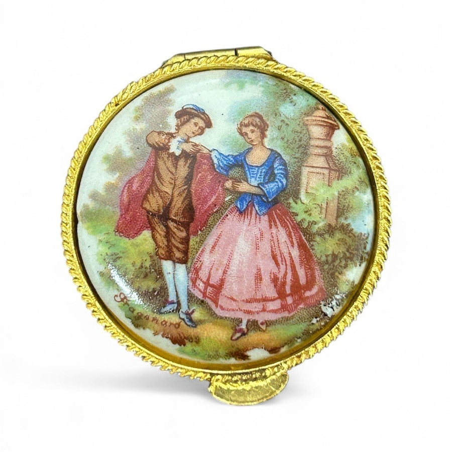 Ring Trinket Limoges "Fragonard" Porcelain French Victorian Box