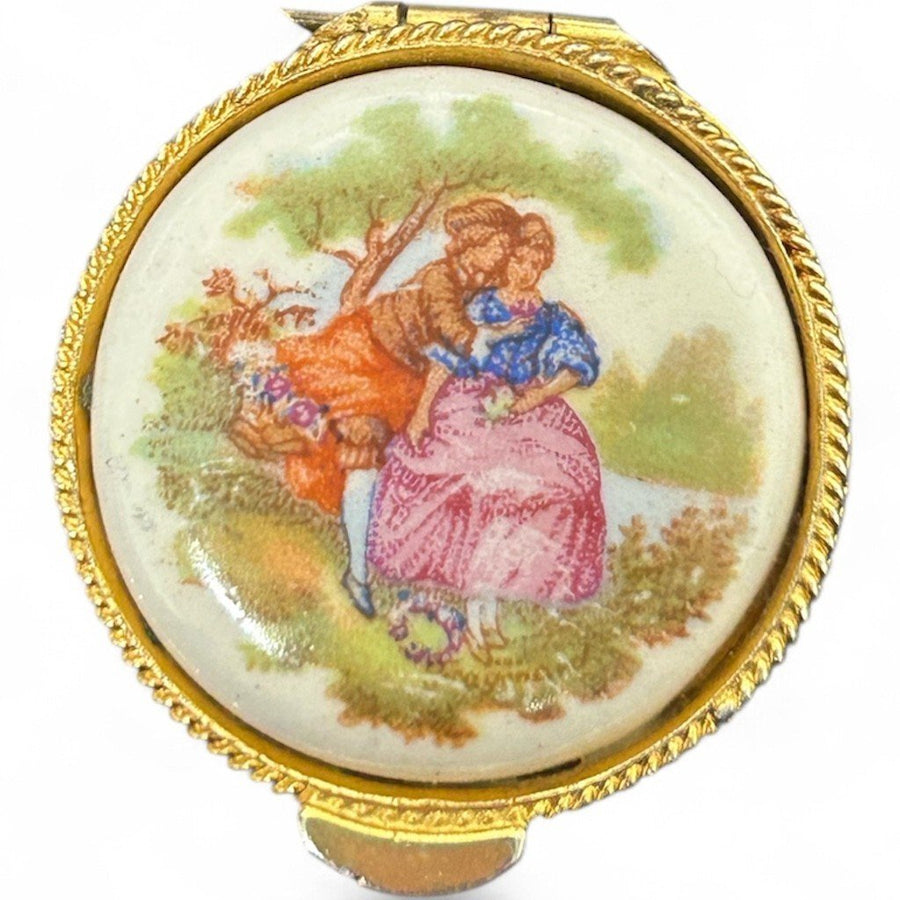 Trinket Ring "Lovers" Limoges Victorian Gold French Box