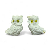 Handmade Norleans Vintage Alabaster Salt Stone White Pair Owls with Yellow Eyes