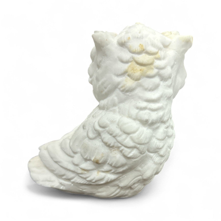 Handmade Norleans Vintage Alabaster Salt Stone White Pair Owls with Yellow Eyes