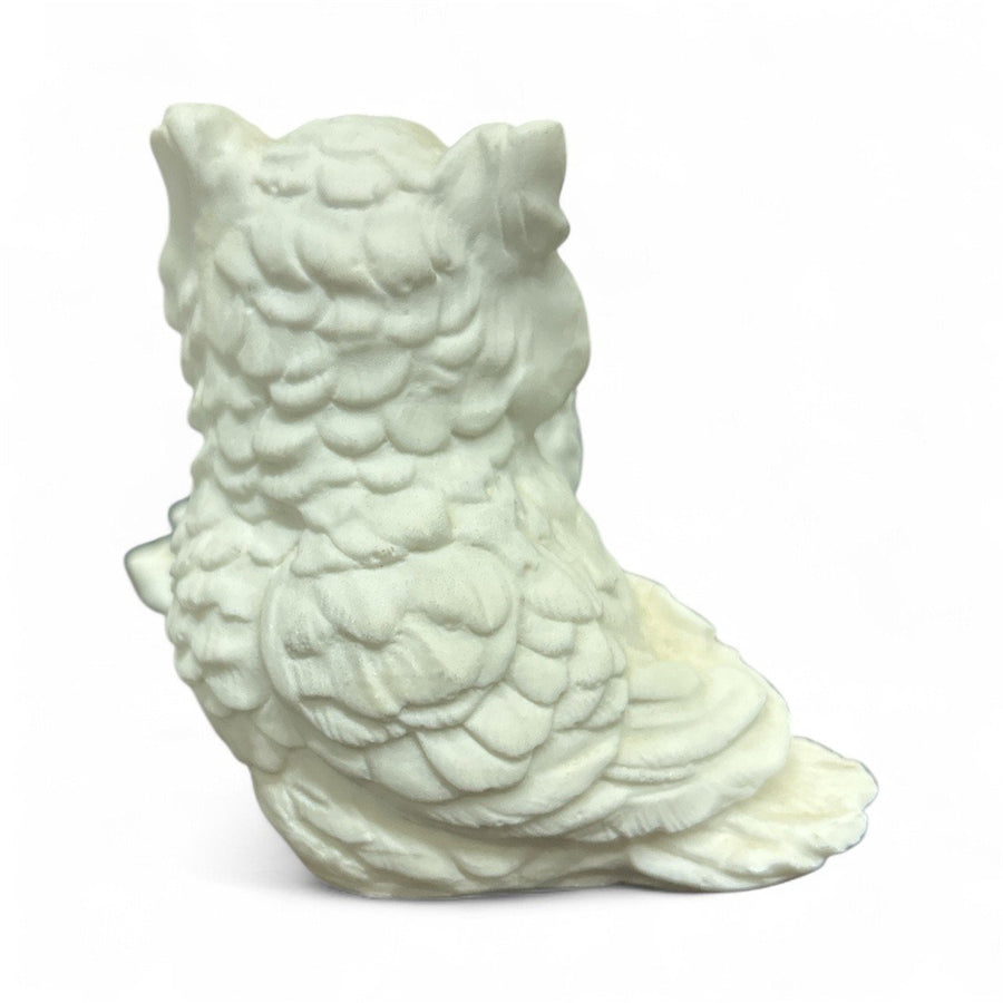 Handmade Norleans Vintage Alabaster Salt Stone White Pair Owls with Yellow Eyes