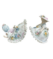 Set of 2 Lefton Porcelain Pastel Floral Ruffle Bloomer Dress Girl Figurines