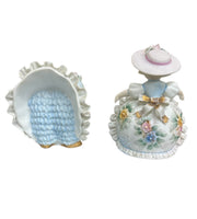 Set of 2 Lefton Porcelain Pastel Floral Ruffle Bloomer Dress Girl Figurines