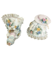 Set of 2 Lefton Porcelain Pastel Floral Ruffle Bloomer Dress Girl Figurines