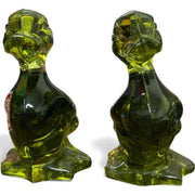 Fostoria Mid Century Olive Green Glass Ducks