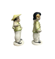 Occupied Japan Ceramic Asian Yoke Couple Salt and Pepper Shaker Figurines