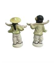 Occupied Japan Ceramic Asian Yoke Couple Salt and Pepper Shaker Figurines