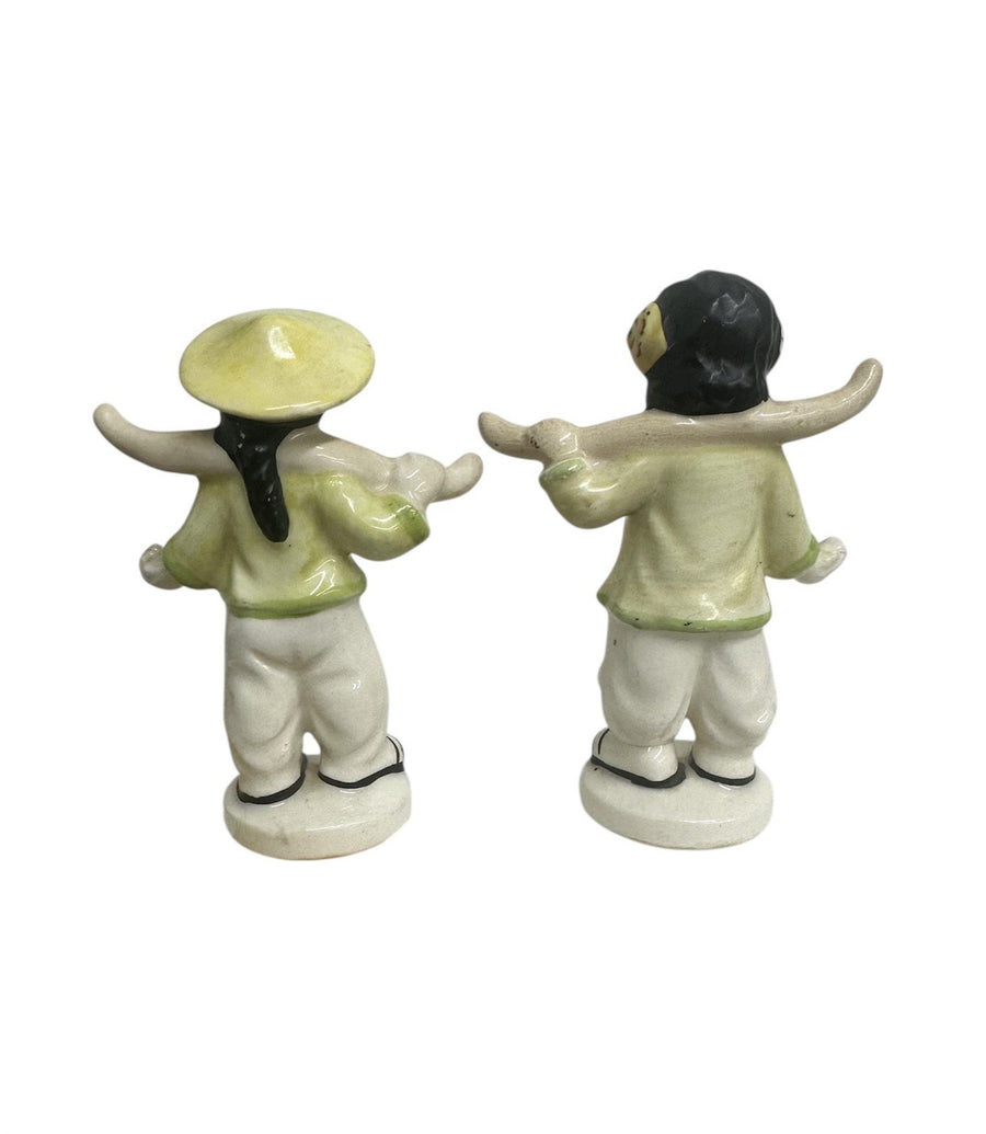 Occupied Japan Ceramic Asian Yoke Couple Salt and Pepper Shaker Figurines