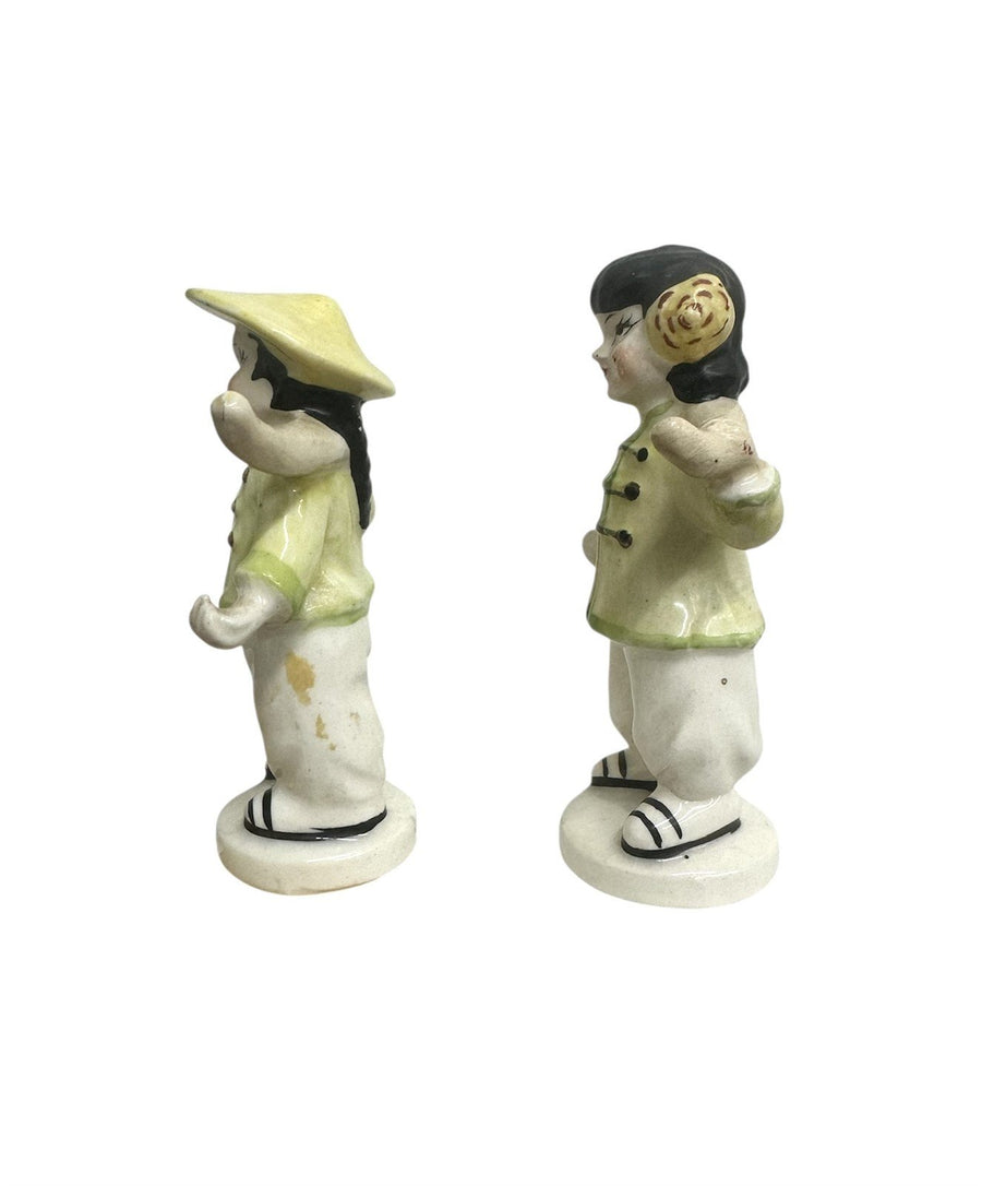 Occupied Japan Ceramic Asian Yoke Couple Salt and Pepper Shaker Figurines