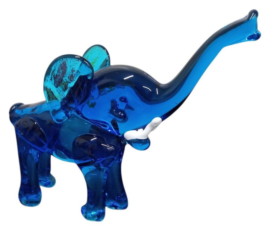 Glass Elephant Blue Figurine 6.5" Good Luck Unique Collectible Decorative