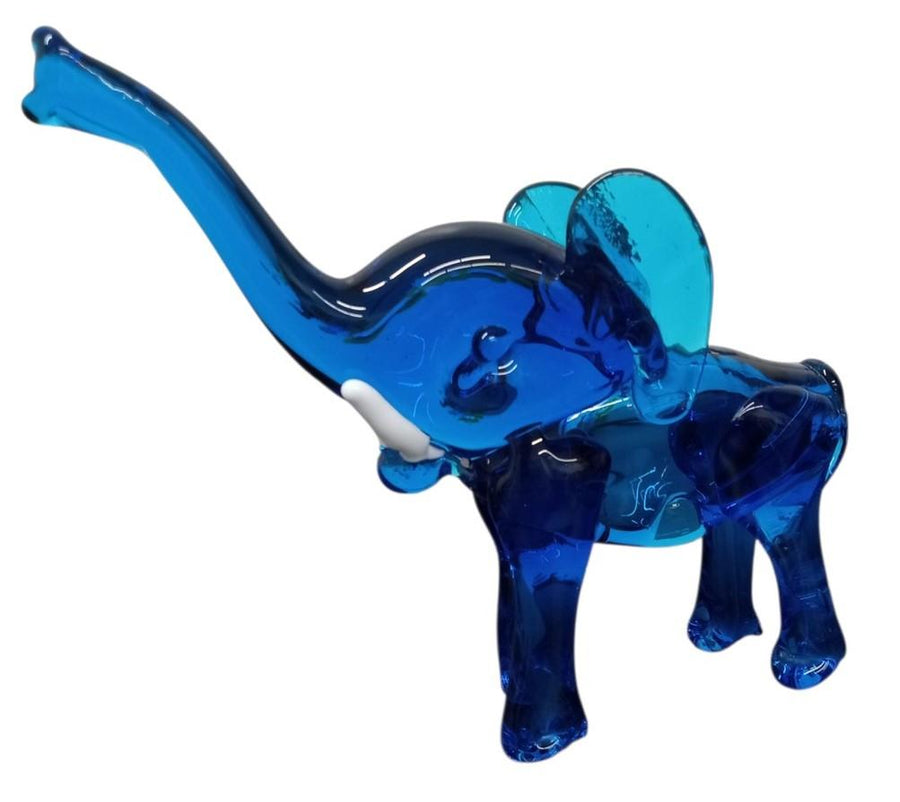 Glass Elephant Blue Figurine 6.5" Good Luck Unique Collectible Decorative