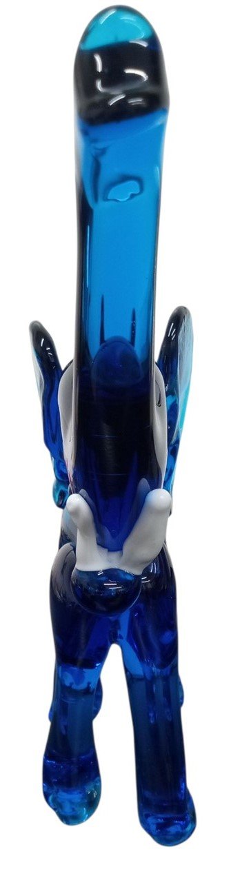 Glass Elephant Blue Figurine 6.5" Good Luck Unique Collectible Decorative