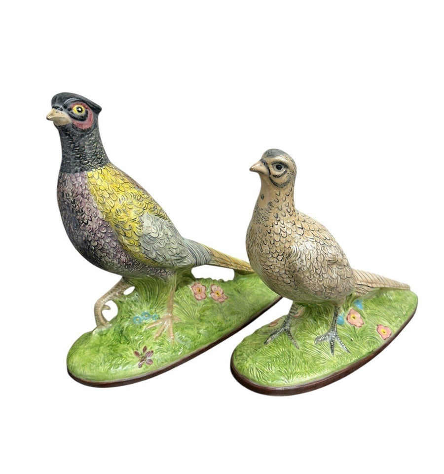 Hand Painted Vintage Set of Ceramic Male and Female Pheasant Figurines