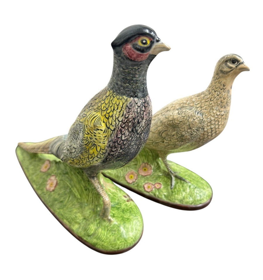 Hand Painted Vintage Set of Ceramic Male and Female Pheasant Figurines