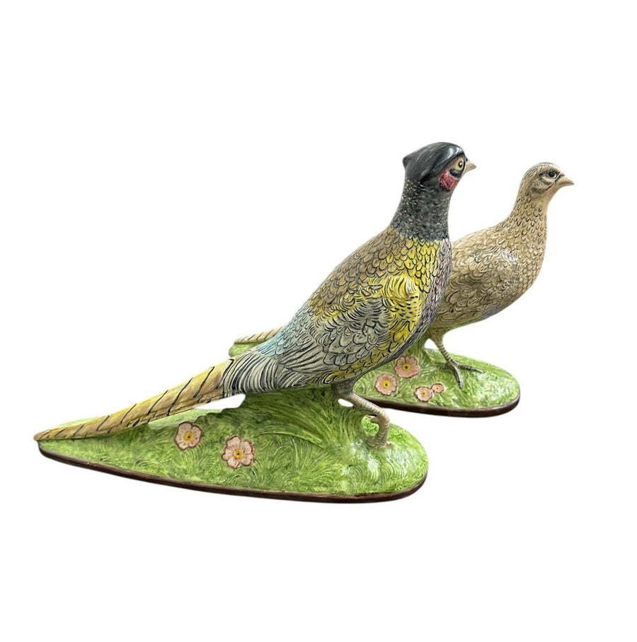 Hand Painted Vintage Set of Ceramic Male and Female Pheasant Figurines