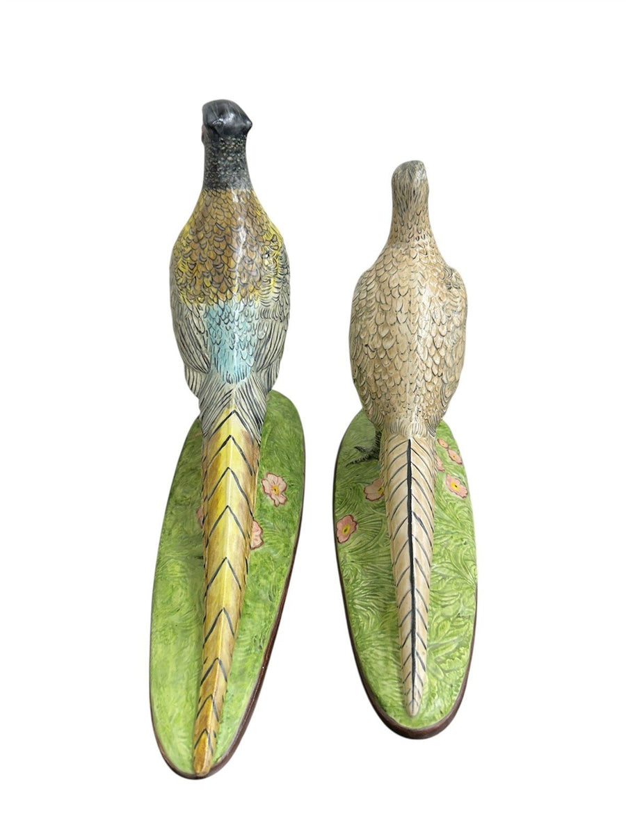 Hand Painted Vintage Set of Ceramic Male and Female Pheasant Figurines