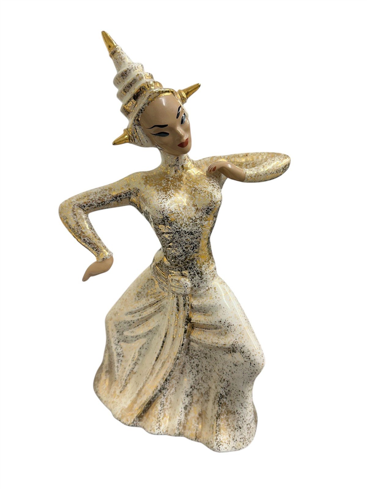 MCM 1940s Yona California Gold Speckled Thai Siamese Dancer Figurines